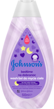 Johnson's Bedtime żel do mycia ciała na dobranoc, 500ml, fioletowa butelka z gwiazdkami, widok z przodu.
