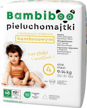 BAMBIBOO ,jednorazowe  pieluchomajtki z bambusem rozm 4 ( 9-14 kg ),przód
