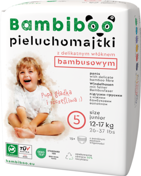 BAMBIBOO ,jednorazowe pieluchomajtki z bambusem rozm 5 (12+kg),,przód