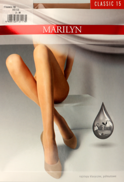 Opakowanie rajstop Marilyn Classic 15 DEN beżowych, półmatowych, z ilustracją nóg.