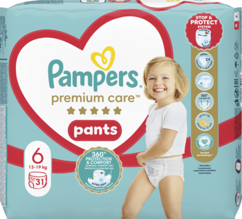 PAMPERS Premium Care ,pieluchomajtki, 6, 13-19 kg,przód