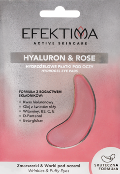 EFEKTIMA Hyaluron & Rose Hydrożelowe płatki pod oczy, różowo-szare opakowanie, na zmarszczki i worki.
