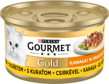 PURINA GOURMET Gold ,karma pełnoporcjowa mokra dla dorosłych kotów, w smakowitym sosie, z kurczakiem,przód