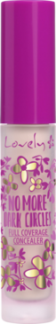 Korektor Lovely No More Dark Circles 01, intensywnie kryjący, w matowej różowej butelce z kwiatami, widok z przodu.