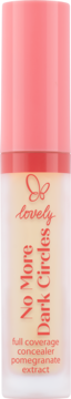 Lovely No More Dark Circles korektor pod oczy, beżowy, z ekstraktem z granatu, w tubce z różową nakrętką, widok z przodu.
