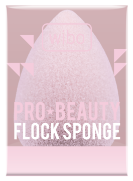 Różowa gąbka do makijażu Wibo Pro Beauty Flock Sponge w przezroczystym opakowaniu, widok z przodu.