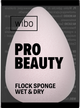 Biała jajowata gąbeczka WIBO PRO BEAUTY Flock Sponge do makijażu na mokro i sucho, widok z przodu.