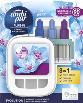 Ambi Pur 3Volution Spring Awakening plug-in air freshener starter pack, device with 3 scent refills.