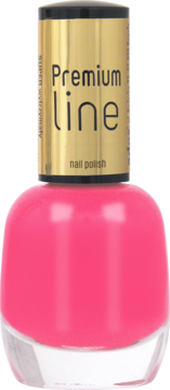 Ados Premium Line trwały lakier do paznokci, butelka w kolorze intensywnej fuksji, złota nakrętka, widok z przodu.
