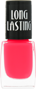 Różowy długotrwały lakier do paznokci Ados Long Lasting, widok z przodu, czarny korek z białym napisem.