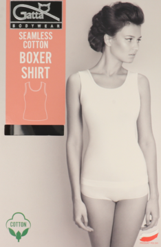 Biała bawełniana koszulka Gatta Seamless Boxer Shirt na modelce, widok produktu i opakowania.