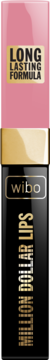 Wibo Million Dollar matowa pomadka w płynie, czarno-złota butelka z różową nakrętką, napis Long Lasting Formula.