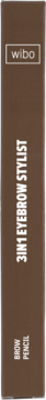 Wibo Eyebrow Stylist 3 in 1, brązowe opakowanie kredki do brwi z białymi napisami, widok z boku.