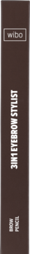 Brown wibo 3 in 1 Eyebrow Stylist Micro Pen, shade 2, for shaping, filling, and combing brows, side view.