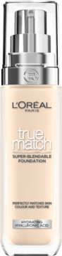 L'Oréal True Match Super-Blendable nawilżający podkład w beżowej szklanej butelce z pompką, widok z przodu.