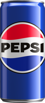 Puszka napoju Pepsi cola, niebieska, z ikonicznym czerwono-biało-niebieskim logo i napisem, widok z przodu.