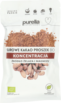 PURELLA SUPERFOODS Koncentracja ,kakao surowe, proszek, BIO,przód