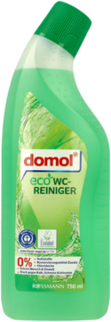 Ekologiczny płyn Domol Eco WC-Reiniger w zielonej butelce 750 ml, widok z przodu, z etykietą.