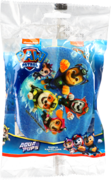 Niebieska gąbka do kąpieli Paw Patrol Aqua Pups w przezroczystej folii, z postaciami bajkowymi pod wodą.