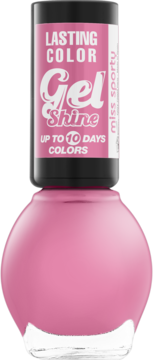 Różowy lakier do paznokci Miss Sporty Gel Shine, z napisem 'LASTING COLOR' na czarnym wieczku.