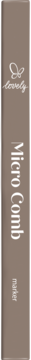 Pionowy widok na brązowy pisak do brwi Lovely Micro Comb z rozmytym logo motyla i nazwą produktu.