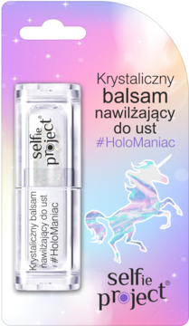 Krystaliczny balsam nawilżający Selfie Project #HoloManiac w holograficznym opakowaniu z jednorożcem.