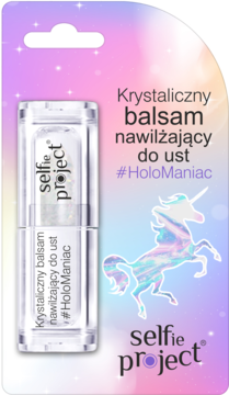 Krystaliczny balsam nawilżający Selfie Project #HoloManiac w holograficznym opakowaniu z jednorożcem.