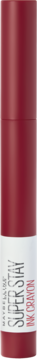 Czerwony sztyft Maybelline Super Stay Ink Crayon, widok z przodu, z białym paskiem i czarnym tekstem.