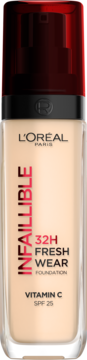 Jasny podkład L'Oréal Infaillible 32H Fresh Wear SPF 25 z Wit. C, butelka z pompką, widok z przodu.