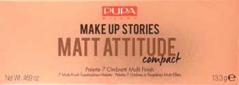 Przednia strona brzoskwiniowej palety PUPA MAKE UP STORIES MATT ATTITUDE COMPACT z 7 cieniami multi-finish.