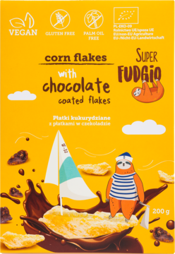 SUPER FUDGIO ,ekologiczne płatki kukurydziane z płatkami w czekoladzie,przód