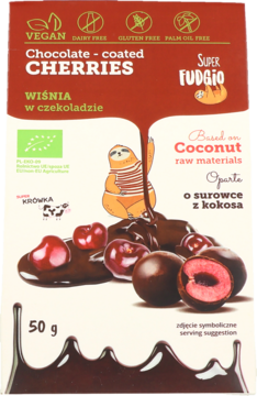 SUPER FUDGIO ,ekologiczna wiśnia liofilizowana w czekoladzie,przód
