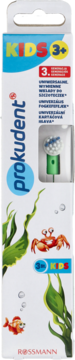 Opakowanie Prokudent Kids wymiennych główek do szczoteczki elektrycznej, białe z rysunkami ryb i kraba.