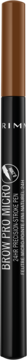 Pionowy widok pisaka do brwi Rimmel Brow Pro Micro 24H Honey Brown, z brązową nakrętką i czarnym korpusem.
