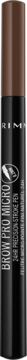 Pionowy pisak do brwi Rimmel Brow Pro Micro 24H, ciemnoszary z brązową skuwką, widok z przodu.