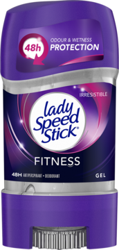 Fioletowy antyperspirant Lady Speed Stick Fitness w żelu, 48h ochrona przed zapachem i potem, widok z przodu.