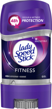 Fioletowy antyperspirant Lady Speed Stick Fitness w żelu, 48h ochrona przed zapachem i potem, widok z przodu.