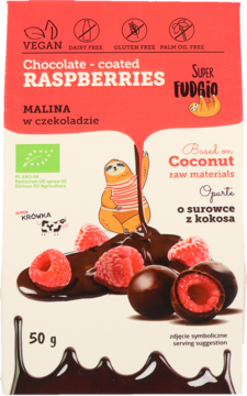 SUPER FUDGIO ,ekologiczna malina liofilizowana w czekoladzie,przód