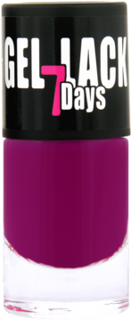 Ados Gel Lack 7 Days, ciemnofioletowy lakier do paznokci w szklanej butelce z czarną nakrętką, widok z przodu.