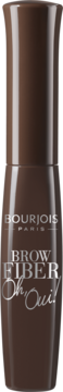 Ciemnobrązowa maskara do brwi Bourjois Brow Fiber Oh Oui w błyszczącym opakowaniu, widok z przodu.