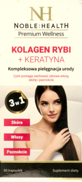 NOBLE HEALTH Kolagen ,kapsułki, Kolagen rybi i Keratyna, suplement diety,przód