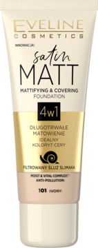 EVELINE COSMETICS Satin Matt ,podkład do twarzy, matujący, kryjący, nr 101 Ivory,przód