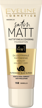 EVELINE COSMETICS Satin Matt ,podkład do twarzy, matujący, kryjący, nr 102 Vanilla,przód