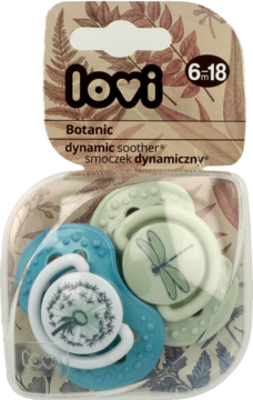 Lovi Botanic smoczki dynamiczne 6-18m, 2 szt.: turkusowy z mniszkiem i zielony z ważką, w opakowaniu.