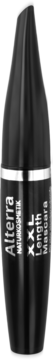 Czarny tusz do rzęs Alterra XXL Length Mascara, z srebrnym pierścieniem i białymi napisami, widok z przodu.