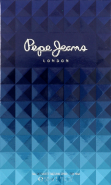 Pepe Jeans London woda toaletowa 50ml męska, aromatyczno-owocowa, granatowe pudełko z geometrycznym wzorem.