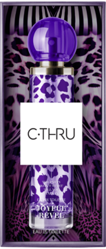 C-THRU Joyful Revel EDT w fioletową panterkę, flakon perfum damskich w pudełku, zapach z nutami orchidei.