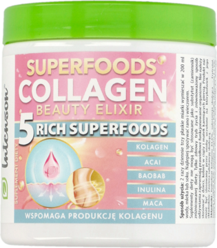 INTENSON Superfoods Collagen Beauty Elixir ,koktajl kolagenowy, Anti-Age, efekt odmładzający, piękna skóra,przód