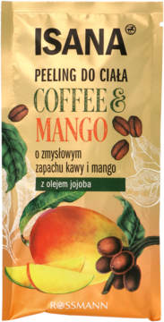 ISANA,peeling do ciała, o zapachu kawy i mango z olejem jojoba,przód