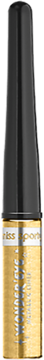 Metaliczny eyeliner Wonder'Eye Metallic w eleganckiej, złotej butelce z czarną nakrętką, widok z przodu.